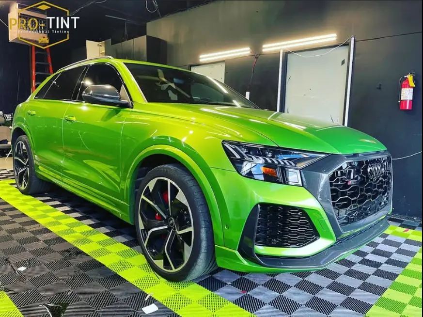 Green Audi RS Q8 inside the Pro-Tint shop